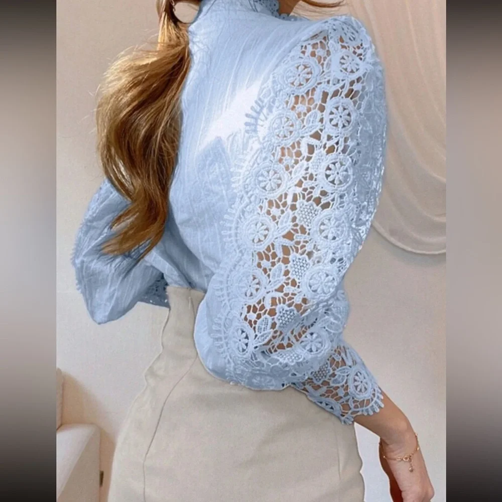 Elegant Lace Light Blue Blouse